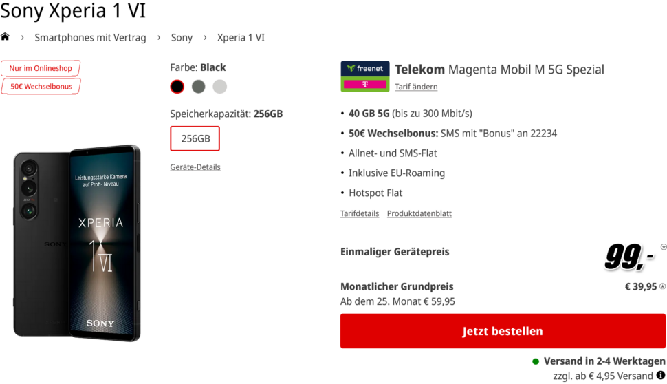 Sony Xperia 1 VI mit Telekom Vertrag MediaMarkt Tarifwelt