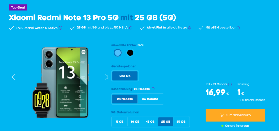 Redmi Note 13 Pro 5G Deal Blau Verrtrag