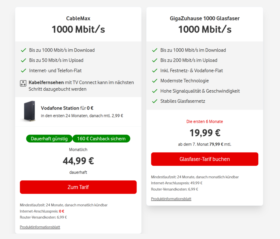 Vodafone CableMax wieder verfuegbar