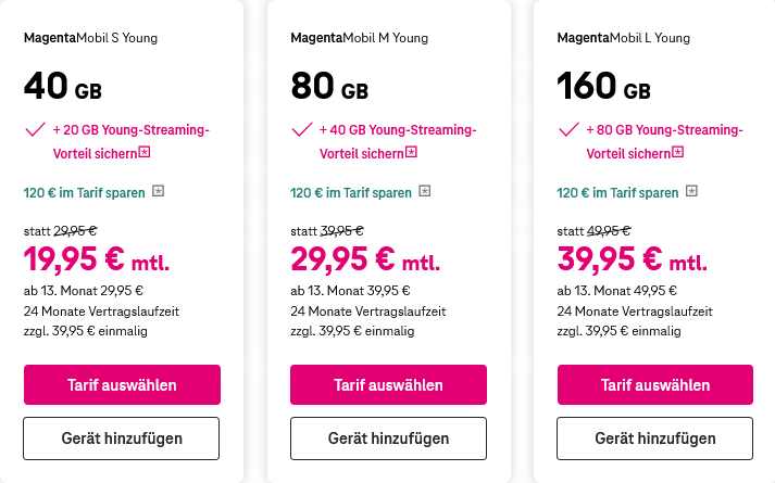 Junge Leute Tarif mit Datenbonus MagentaMobil Young Telekom