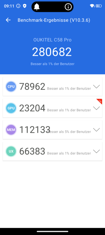 Oukitel C58 Pro Leistung 1