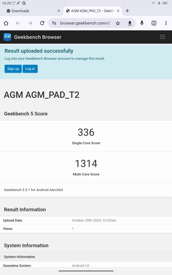 AGM Pad T2 Geekbench 5