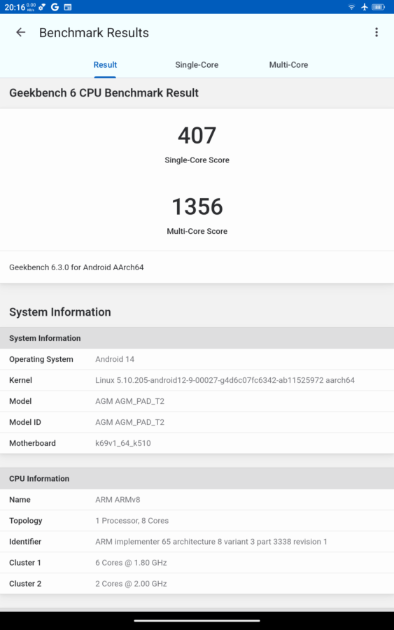 AGM Pad T2 Geekbench 6