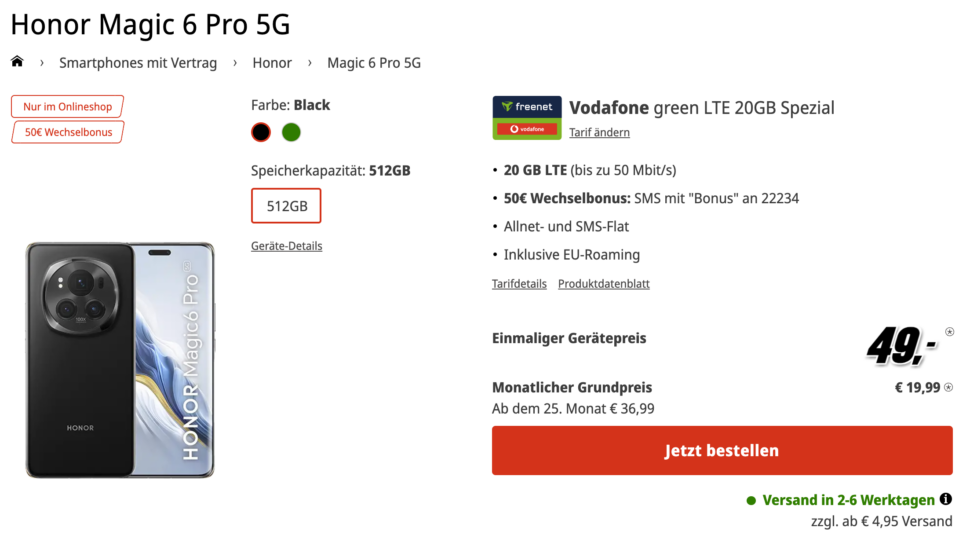 Honor Magic 6 Pro Vertragsdeal Black Friday