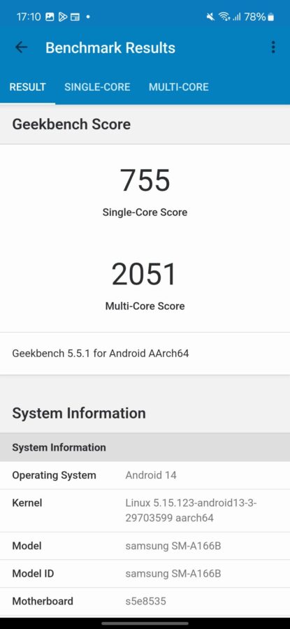 Test Samsung Galaxy A165G Geek5