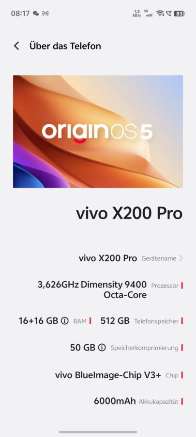 Vivo X200 Pro OriginOS chinesisches System 4