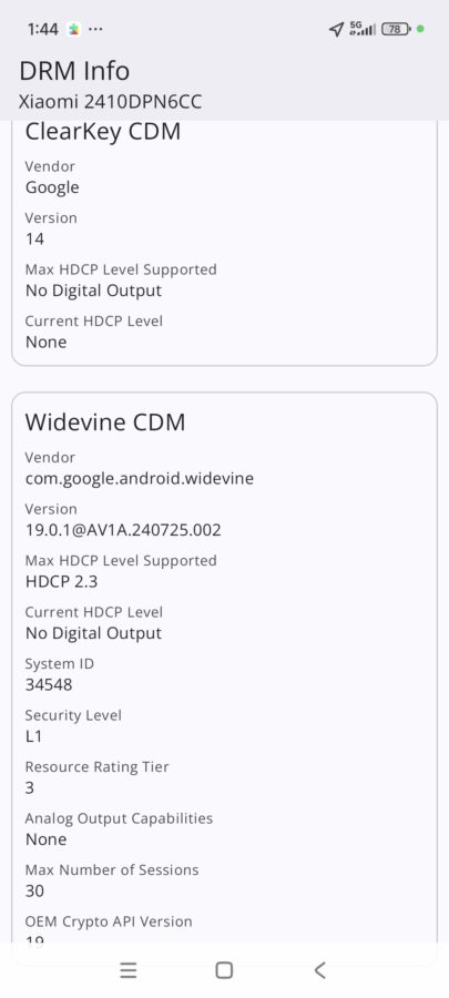 Xiaomi 15 Pro Display Widevine L1