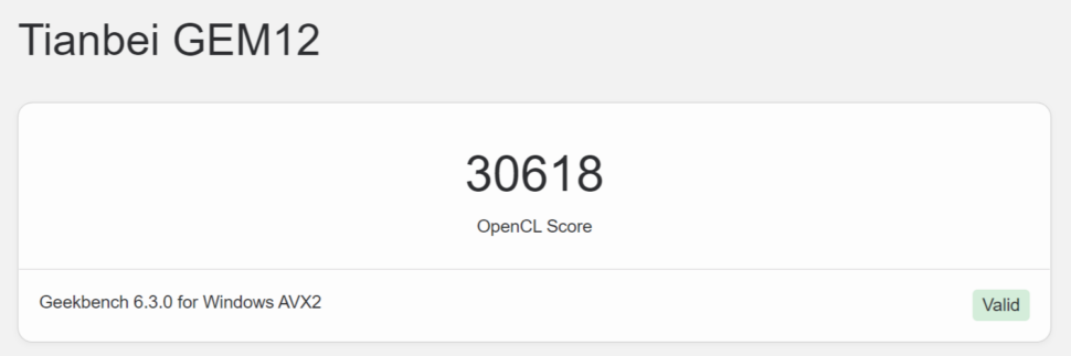 Aoostar GEM12 Geekbench 6 OpenCL