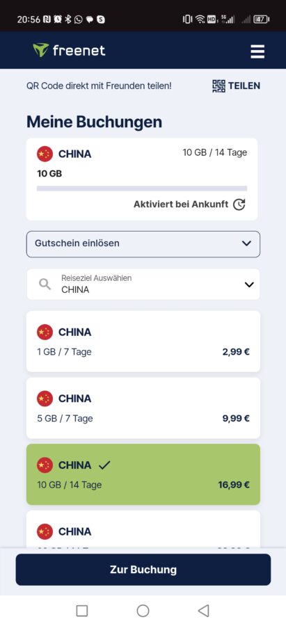 Freenet Travel eSIM Installation und Buchung 6