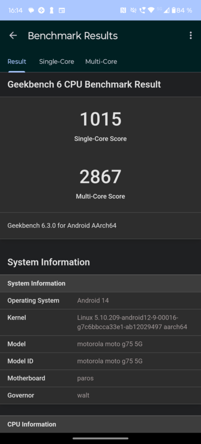 Moto G75 5G Geekbench 6