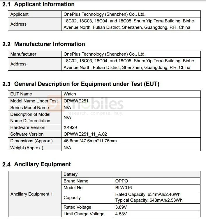 OnePlus Watch 3 bei der FCC