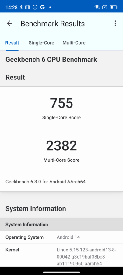 Screenshot Oscal Tiger 13 geekbench