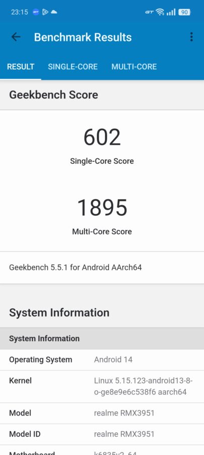 Test Realme 135G Geekbench5