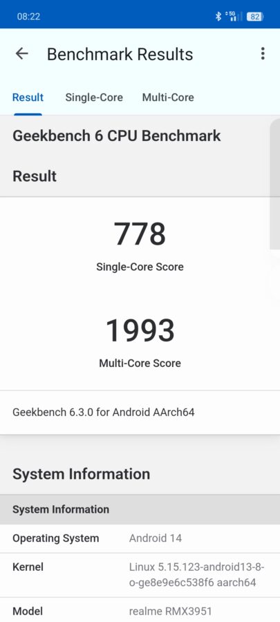 Test Realme 135G Geekbench6