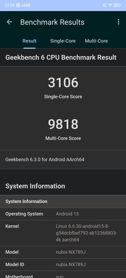 RedMagic 10 Pro Test Screenshot Geekbench