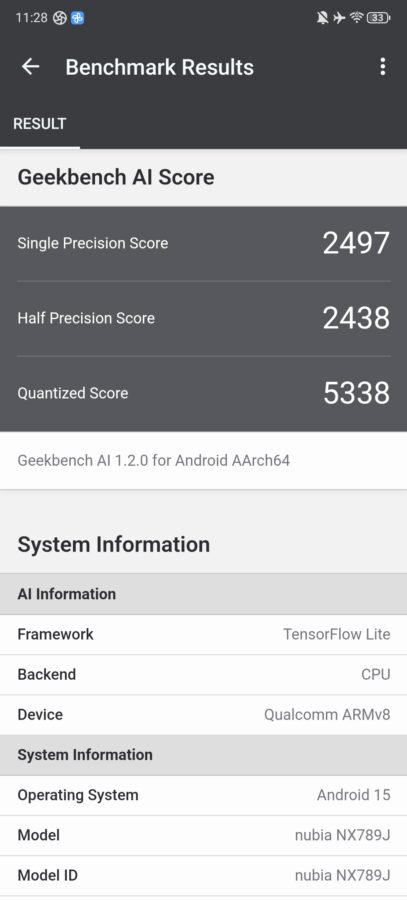 RedMagic 10 Pro Test Screenshot Geekbench AI