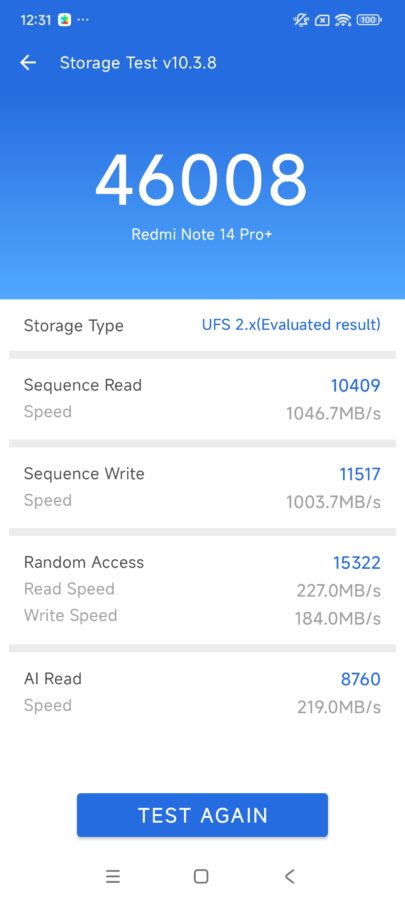 Redmi Note 14 Pro Plus storage benchmark speed