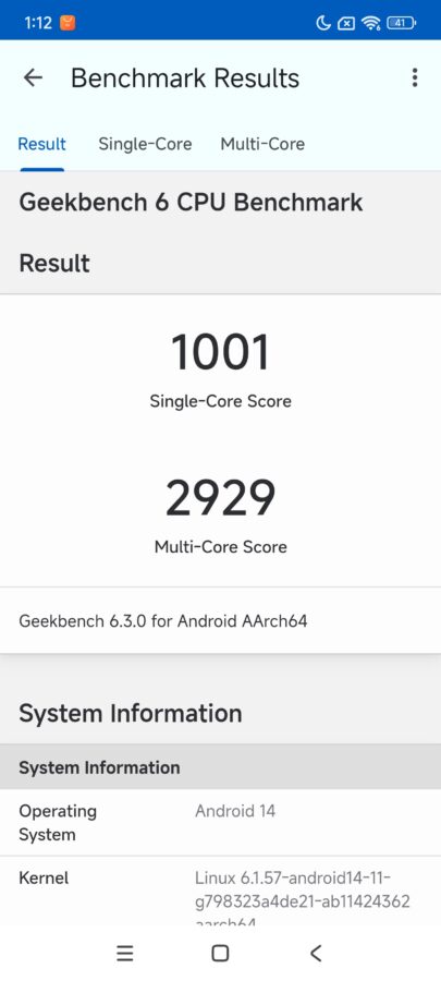 Redmi Note 14 Pro geekbench 6