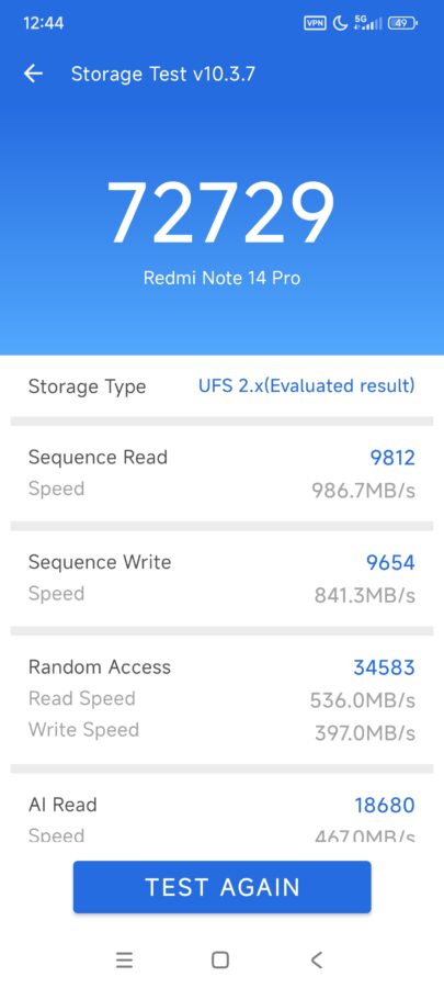 Redmi Note 14 Pro storage benchmark