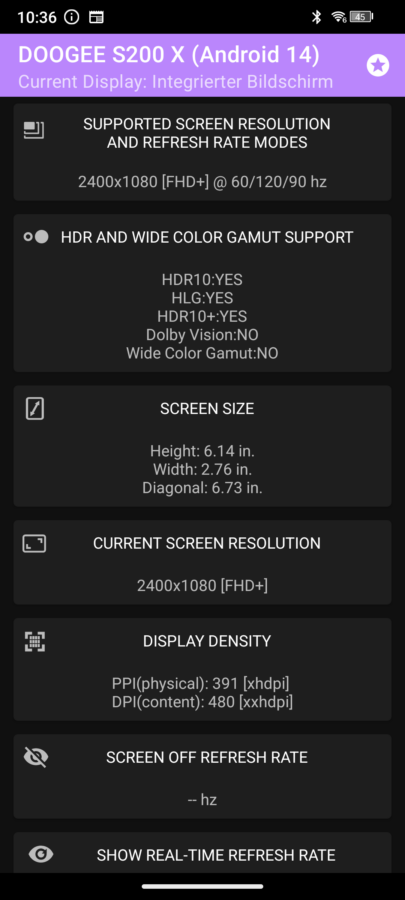 doogee s200x display info