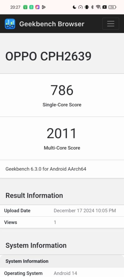 Screenshot Oppo A80 geekbenchv6