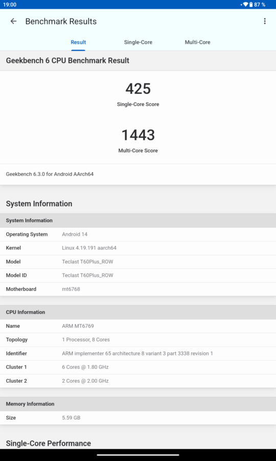 Teclast T60 Plus Test Benchmark 1