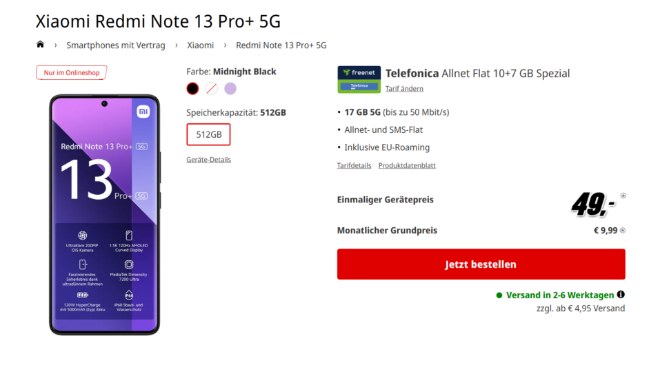 Redmi Note 13 Pro Vertragsangebot MediaMarkt