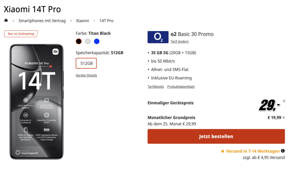 Xiaomi 14T Pro o2 Basic Mediamarkt