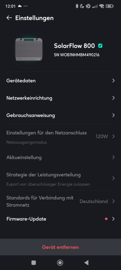 Zendure Solarflow 800 App Einstellungen 1