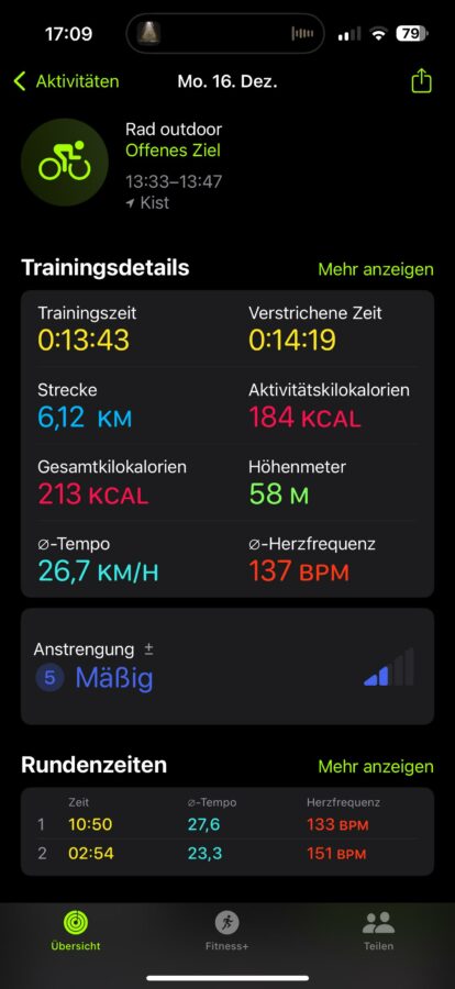 Apple Watch 10 Test Screenshot Fahrrad