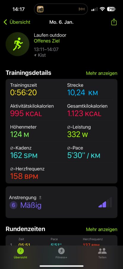 Apple Watch 10 Test Screenshot Joggen Vergleich 2