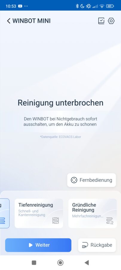 Ecovacs Winbot Mini App 3