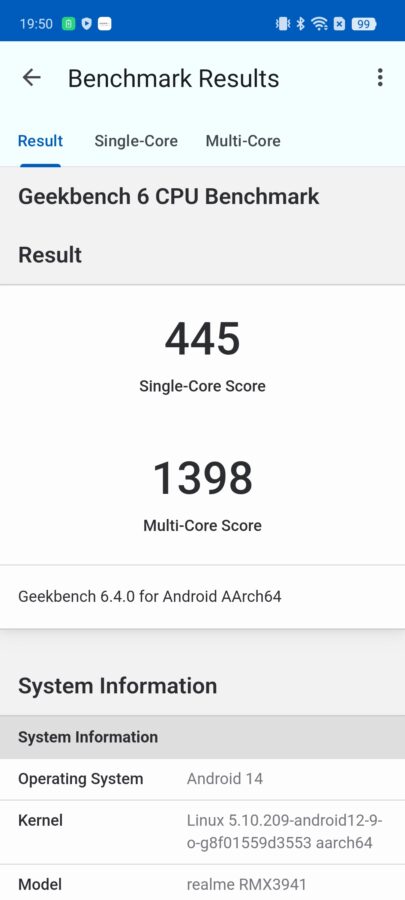 screenshots realme c75 geekbench