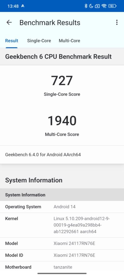 Screenshot redmi note 14 geekbench