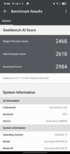 Samsung Galaxy S25 Test Screenshot Geekbench AI