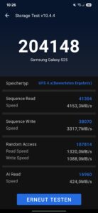 Samsung Galaxy S25 Test Screenshot Speicher