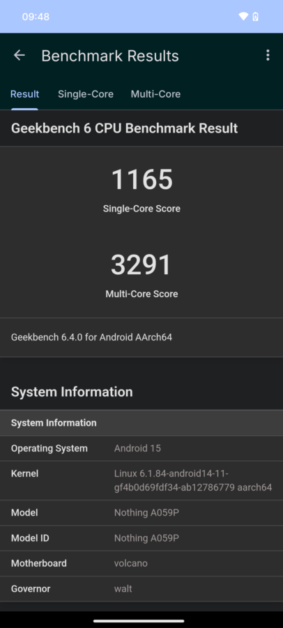 Nothing Phone 3a Pro Test Screenshot Geekbench