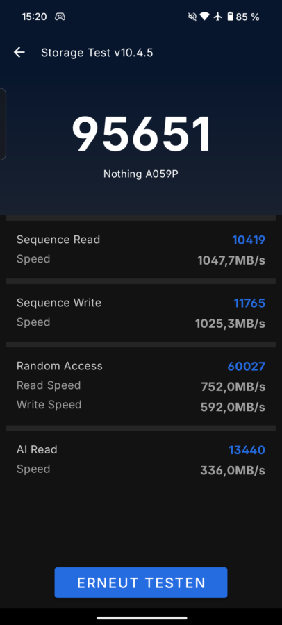 Nothing Phone 3a Pro Test Screenshot Speicher