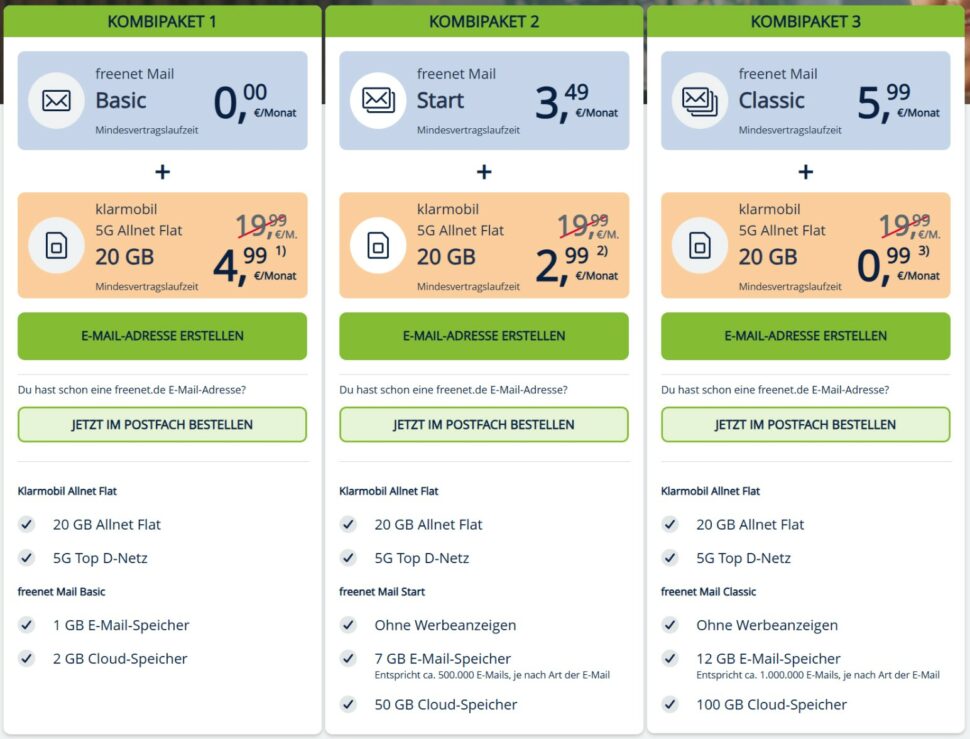 Freenet Mail 20GB Vodafone Maerz 25