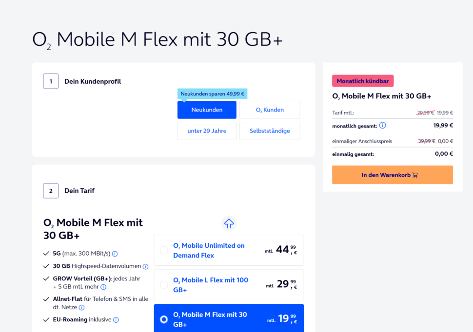 O2 Mobile M Flex 30GB Tarif 