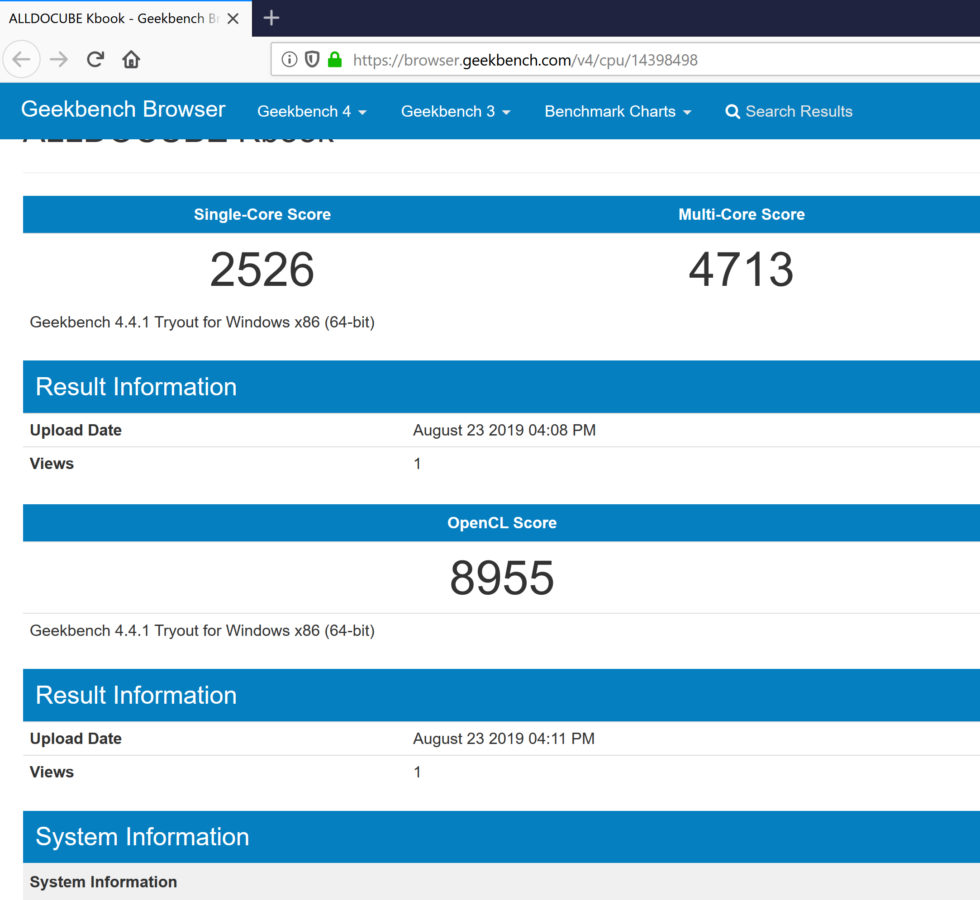 alldocube kbook geekbench