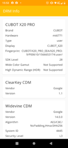 Cubot X20 pro drm widevine l1