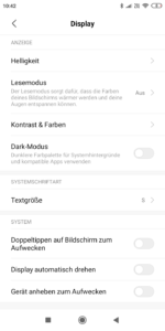 Displayeinstellungen Redmi 7a